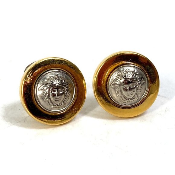 VERSACE Accessories round medusa Bicolor Earrings Metal Gold/Silver - Picture 1 of 9